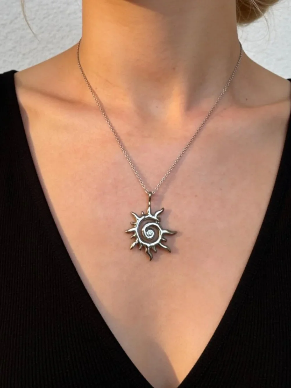 Sun Spiral Pendant Necklace Stainless Steel - Picture 3 of 13